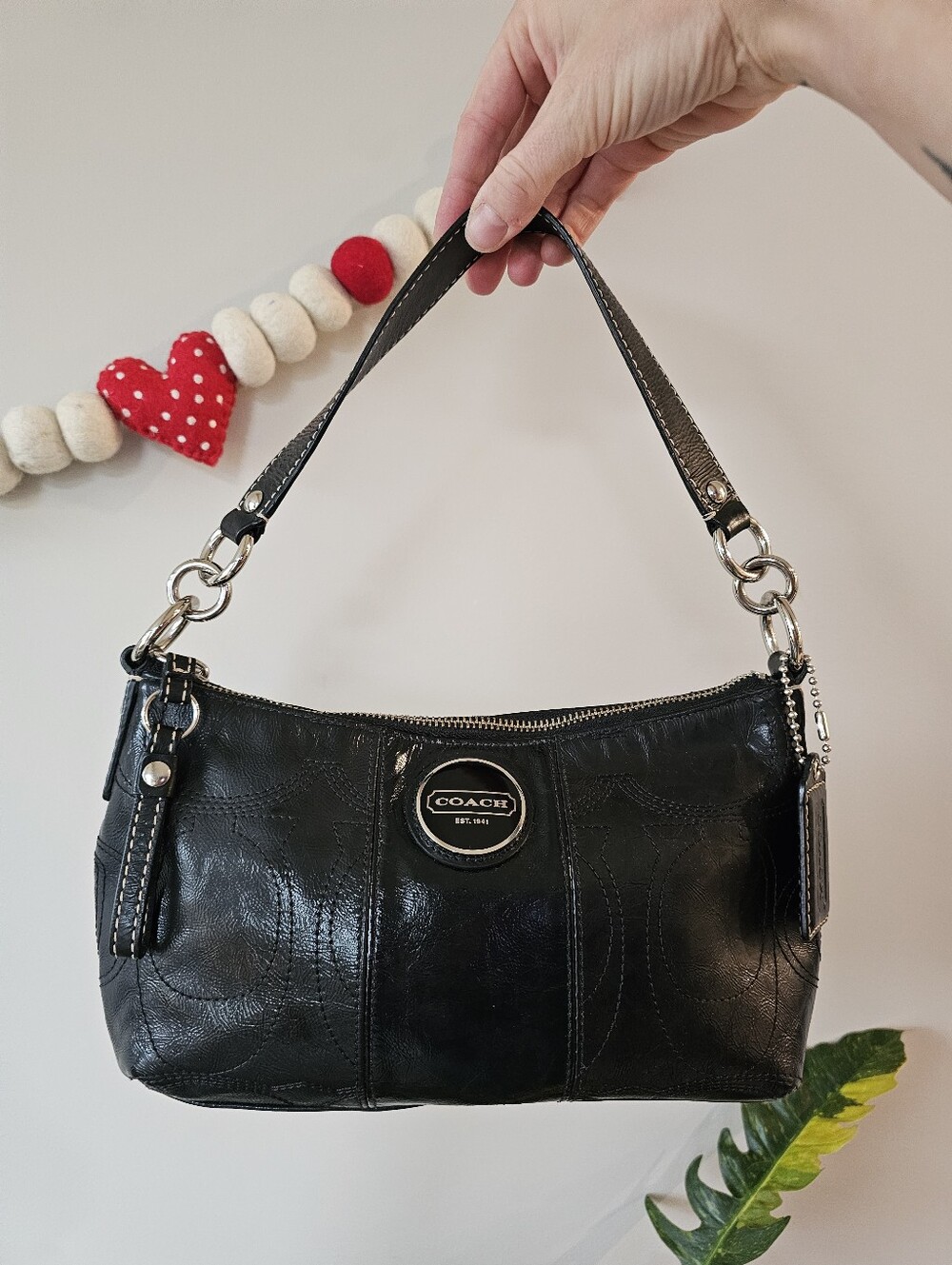 Y2K Coach F15141 Signature Stitched Patent Leather Demi Shoulder Bag